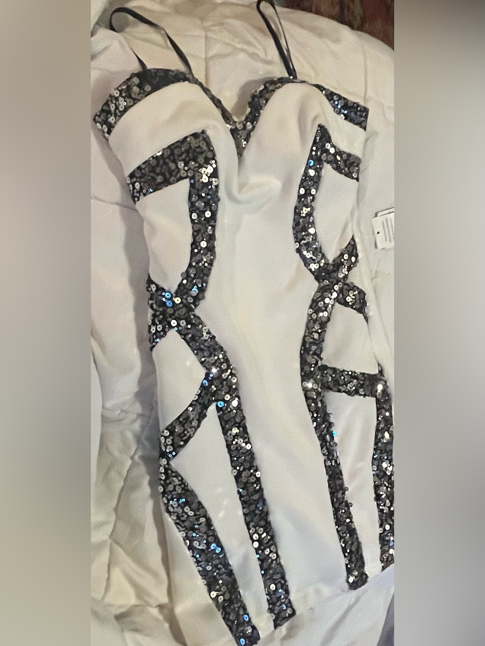 NWT Jodi Kristopher Black & White Mini Dress with Silver Sequin Accents